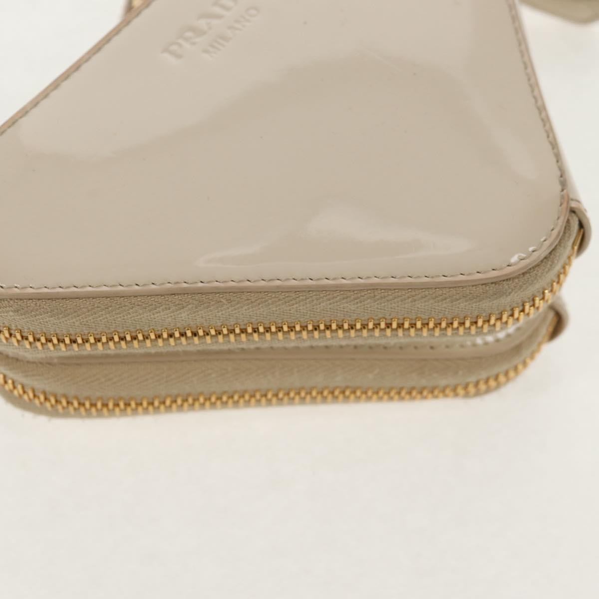Prada Triangle Double Zip Pouch Bag with Chain Patent leather, BEIGE, PATENT_LEATHER, Clutche & pouche