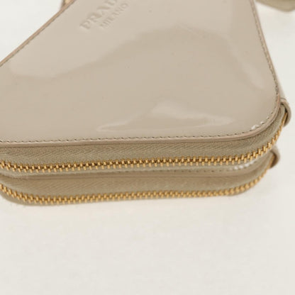 Prada Triangle Double Zip Pouch Bag with Chain Patent leather, BEIGE, PATENT_LEATHER, Clutche & pouche