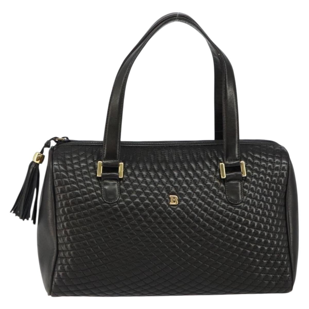 Bally Vintage Handbag Quilted Leather, BLACK, LEATHER, Handbag