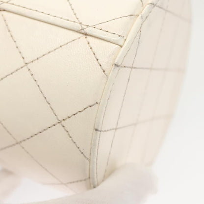 Chanel CC Round Vanity Case with Chain Quilted Lambskin, WHITE, LEATHER, Shoulder bag
