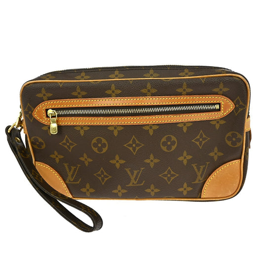Louis Vuitton Marly Dragonne Clutch Monogram Canvas, BROWN, CANVAS, Clutche & pouche