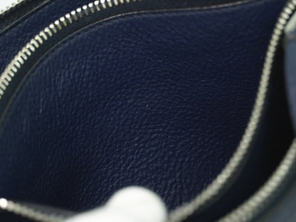 Prada Double Zip Crossbody Bag Vitello Daino, NAVY, LEATHER, Shoulder bag