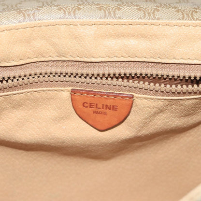 Celine Vintage Macadam Circle Logo Shoulder Bag Canvas and Leather, BEIGE, CANVAS, Shoulder bag