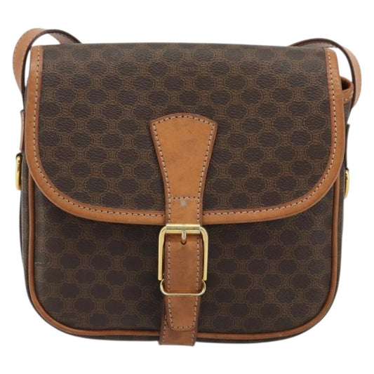 Celine Vintage Macadam Shoulder Bag Canvas and Leather, Brown, Canvas, Shoulder Bag