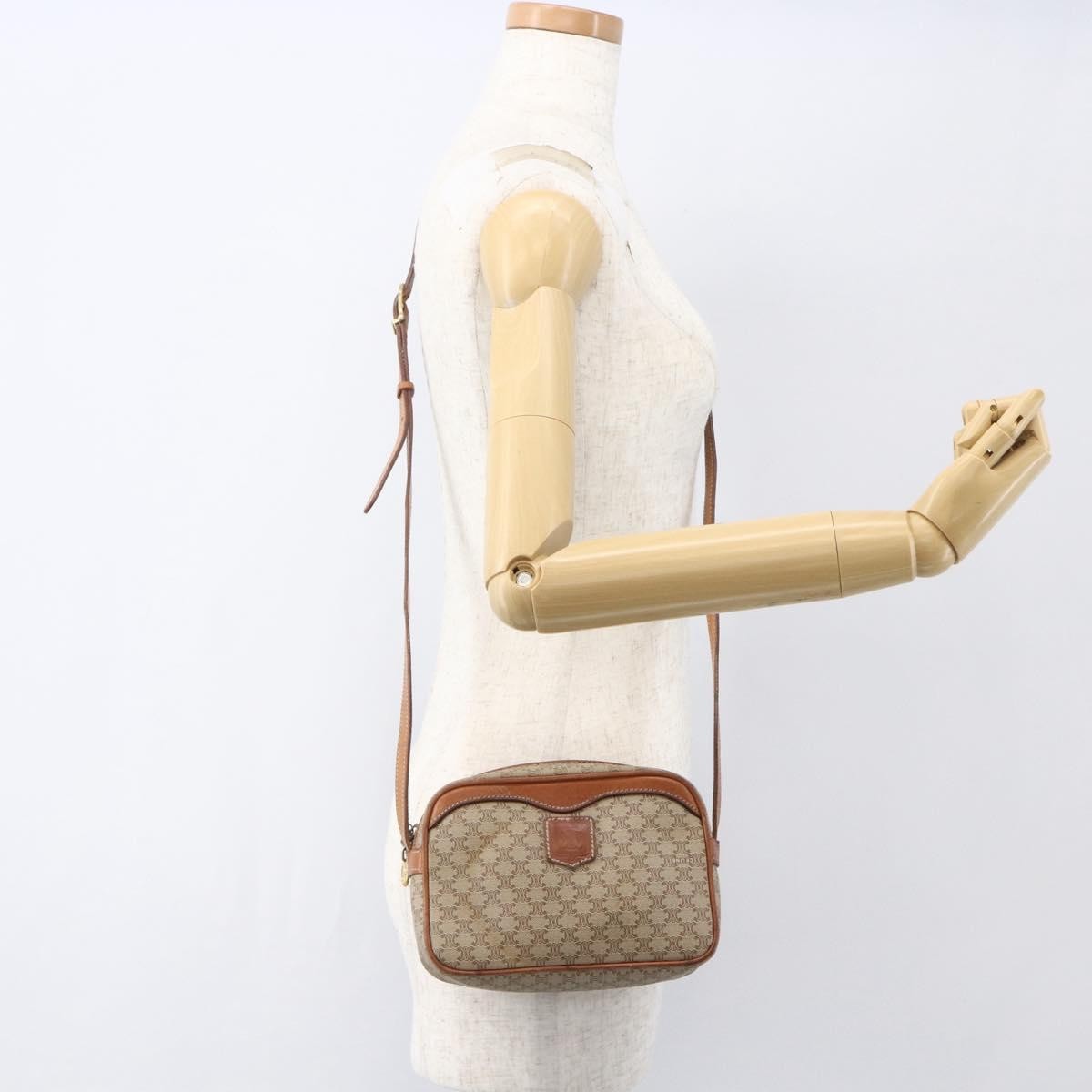 Celine Vintage Macadam Shoulder Bag Canvas and Leather, BEIGE, CANVAS, Shoulder bag