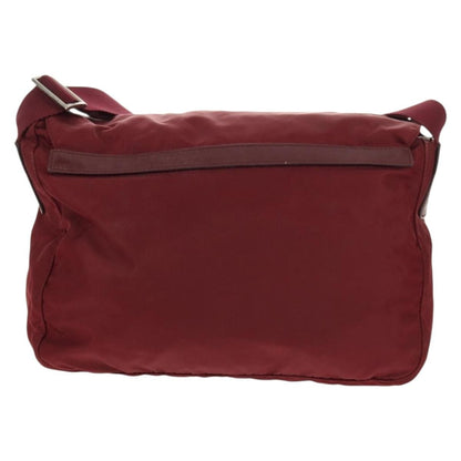Prada Double Buckle Flap Messenger Bag Tessuto, BURGUNDY, NYLON, Shoulder bag