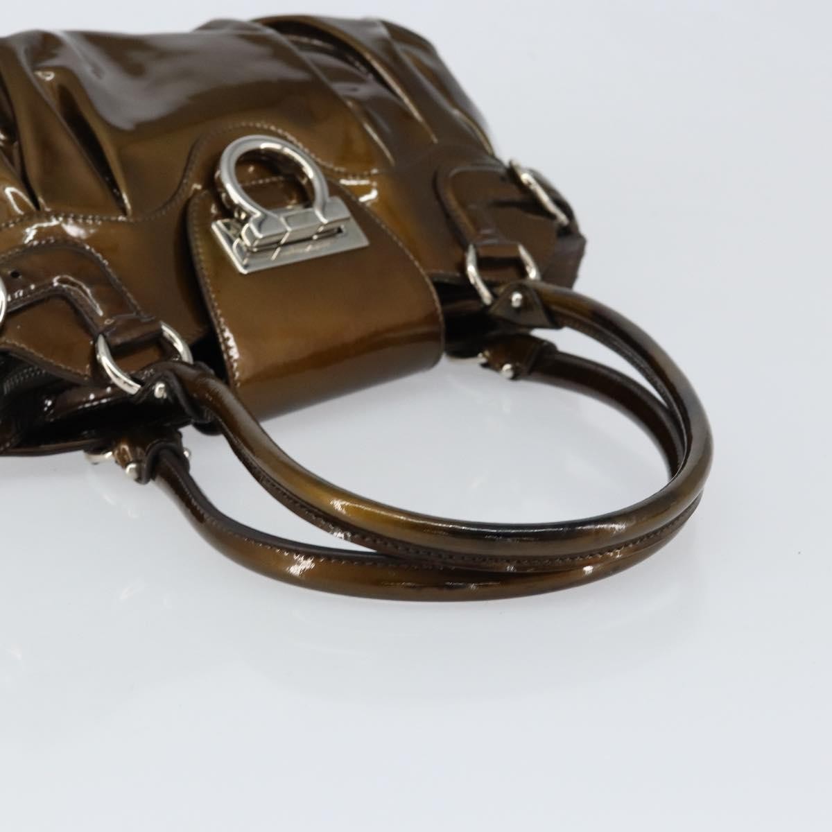 Salvatore Ferragamo Gancini handbag Patent leather, BROWN, PATENT_LEATHER, Handbag