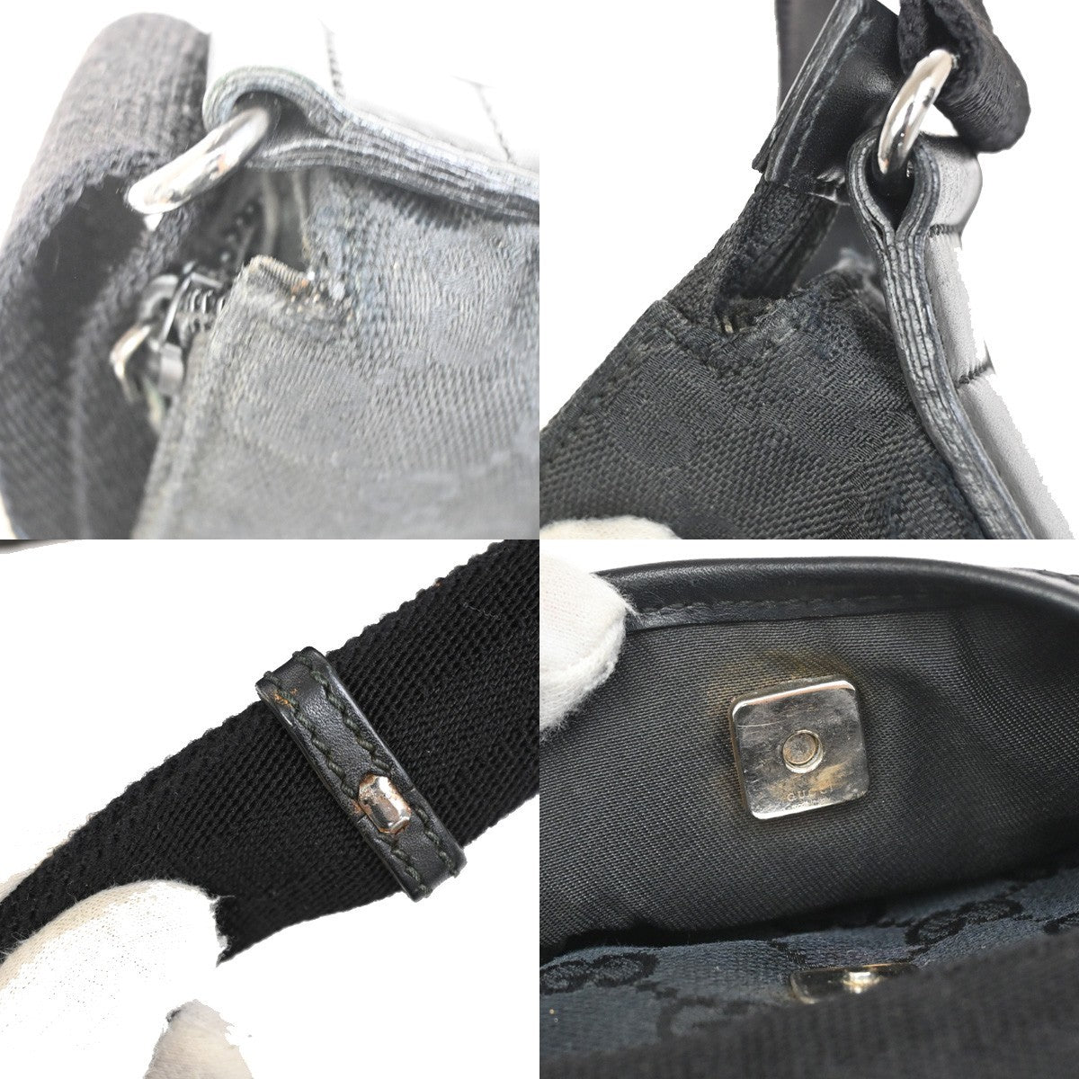 Gucci Zip Messenger GG Canvas with Perforated Leather, BLACK, CANVAS, Shoulder bag