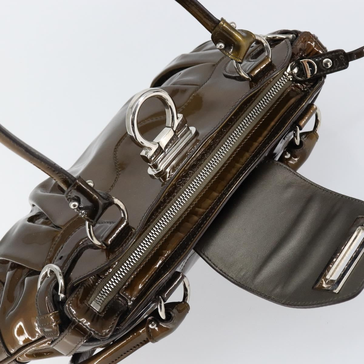 Salvatore Ferragamo Gancini handbag Patent leather, BROWN, PATENT_LEATHER, Handbag