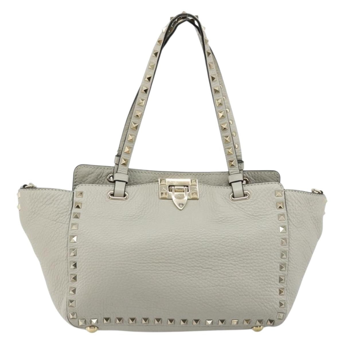 Valentino Garavani Rockstud Tote Textured Leather, Gray, Leather, Tote Bag