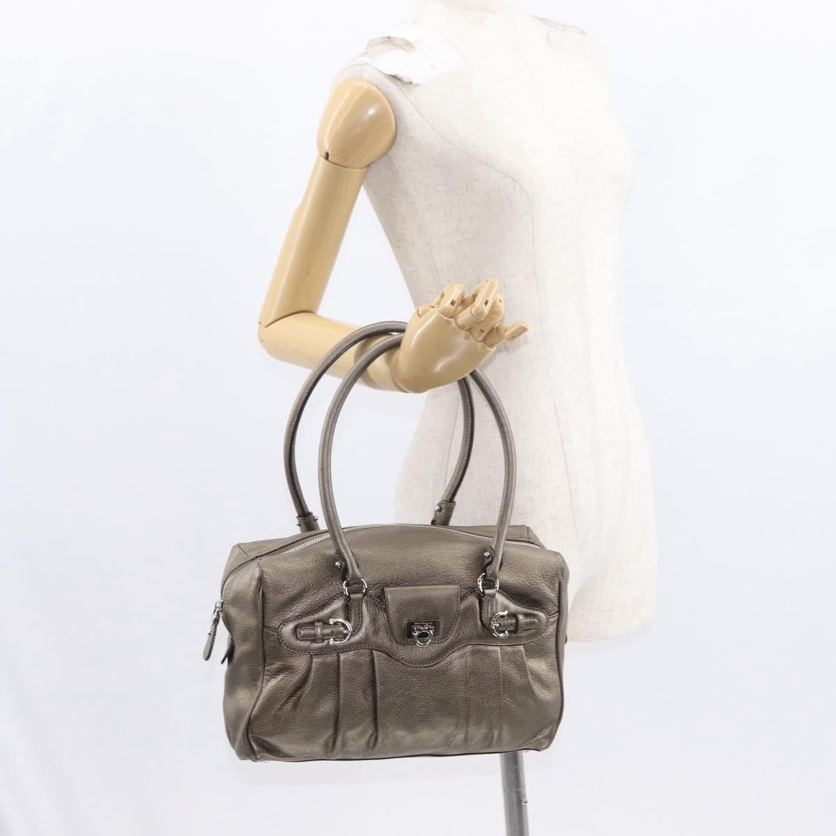 Salvatore Ferragamo Gancini Buckle Shoulder Bag Leather, GOLD, LEATHER, Handbag