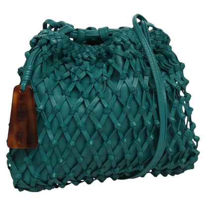 Chanel Vintage Resin Bucket Bag Woven Leather, TURQUOISE, LEATHER, Shoulder bag