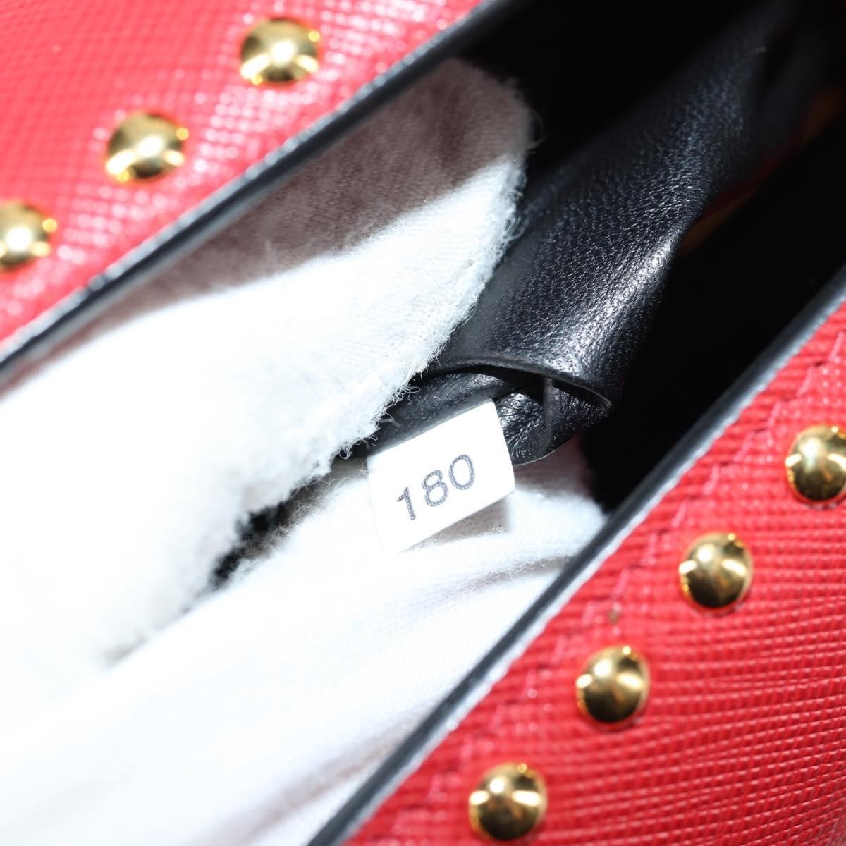 Prada Turn Lock Shoulder Bag Studded Saffiano Leather, RED, LEATHER, Shoulder bag