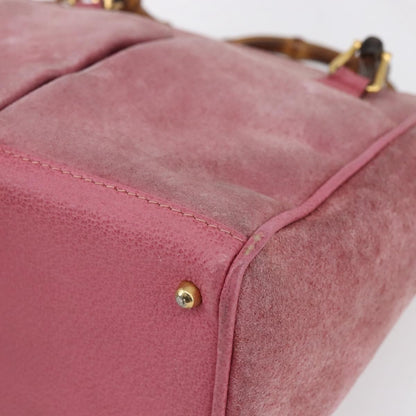 Gucci Vintage Bamboo Handle Bag Suede, PINK, SUEDE, Handbag