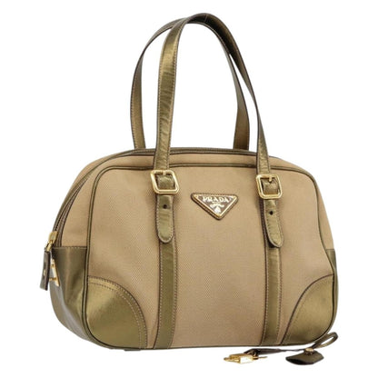 Prada Bowler Bag Canvas with Leather, BEIGE, CANVAS, Handbag