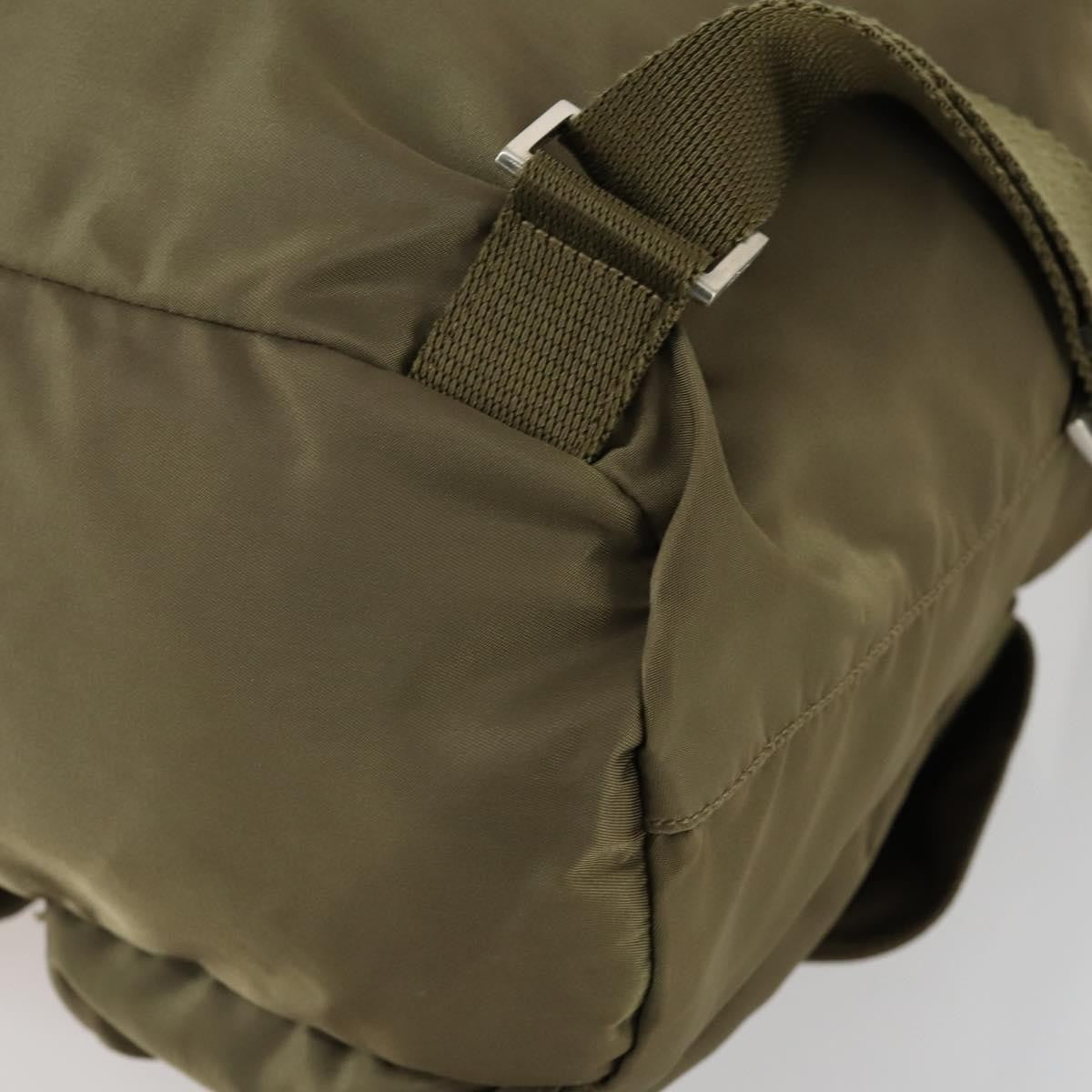 Prada Vela Double Front Pocket Backpack Tessuto with Saffiano Leather, KHAKI, NYLON, Backpack