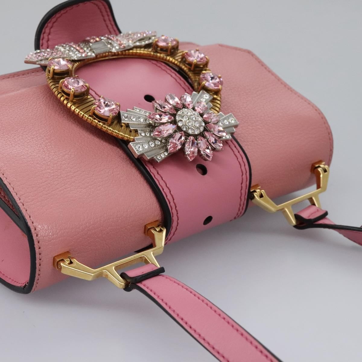 Miu Miu Madras Crystal Buckle Shoulder Bag Leather, PINK, LEATHER, Shoulder bag