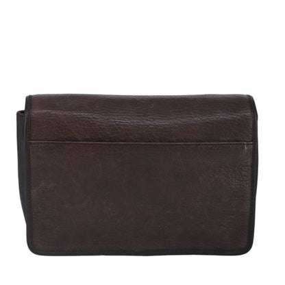 Salvatore Ferragamo Gancini Pouch Leather, BROWN, LEATHER, Clutche & pouche