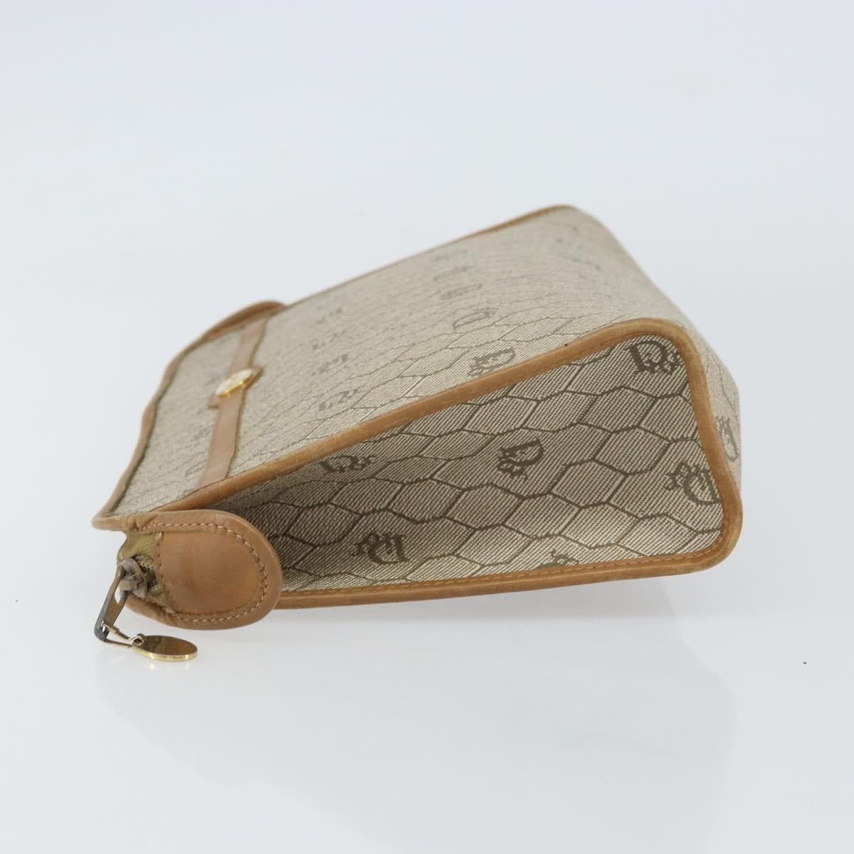 Christian Dior Vintage Honeycomb Zip Pouch Canvas and Leather, BEIGE, CANVAS, Clutche & pouche