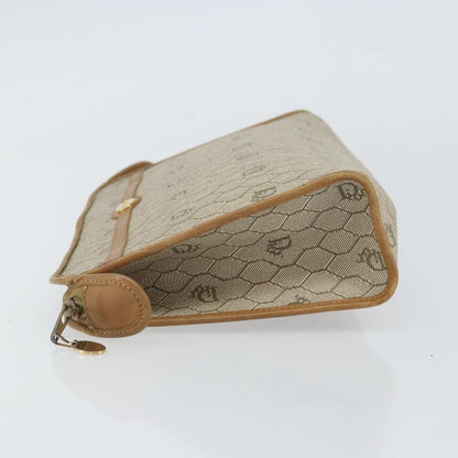 Christian Dior Vintage Honeycomb Zip Pouch Canvas and Leather, BEIGE, CANVAS, Clutche & pouche
