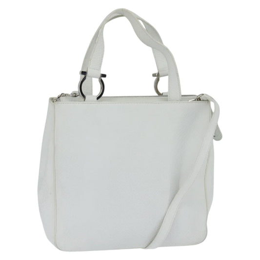 Salvatore Ferragamo Gancini handbag Leather, WHITE, LEATHER, Handbag