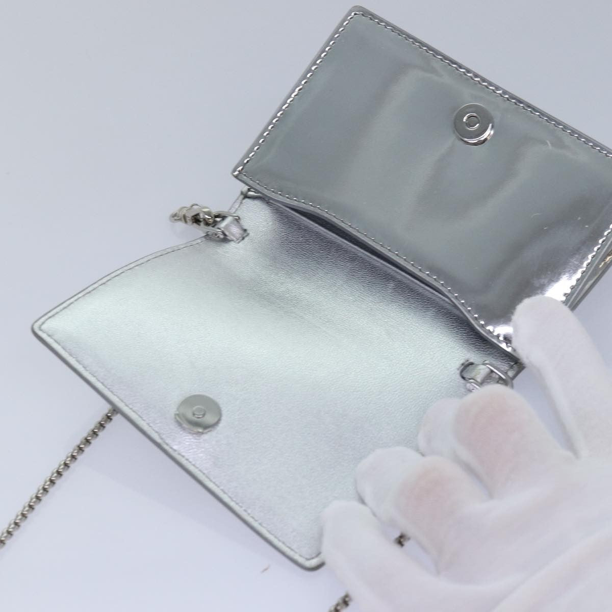 Prada Chain Wallet Embellished Leather, Silver, Leather, Wallet