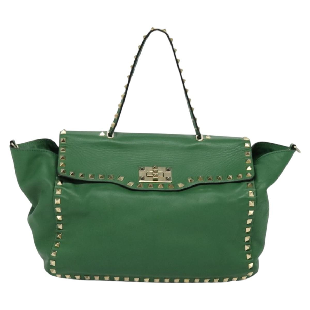 Valentino Garavani Rockstud Tote Soft Leather, GREEN, LEATHER, Tote bag