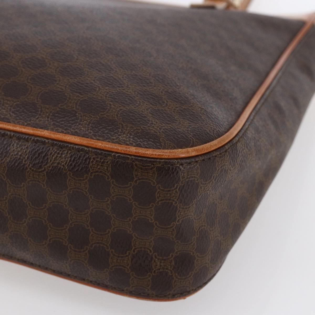 Celine Vintage Macadam Handbag Canvas and Leather, BROWN, CANVAS, Handbag