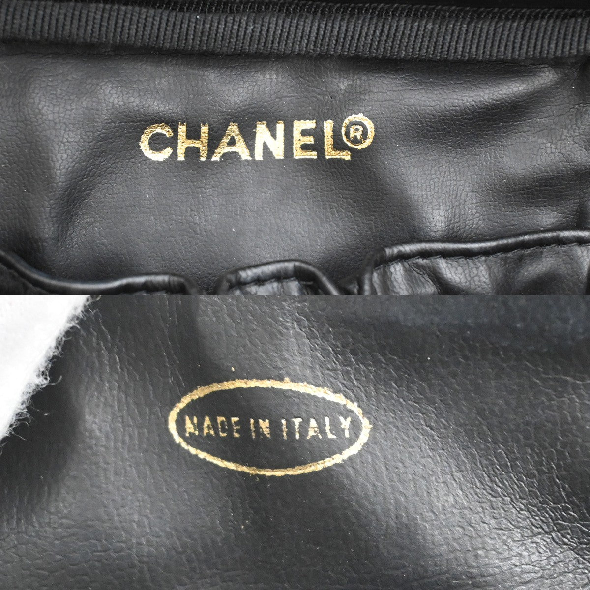 Chanel Vintage Cosmetic Case Leather, BLACK, LEATHER, Handbag