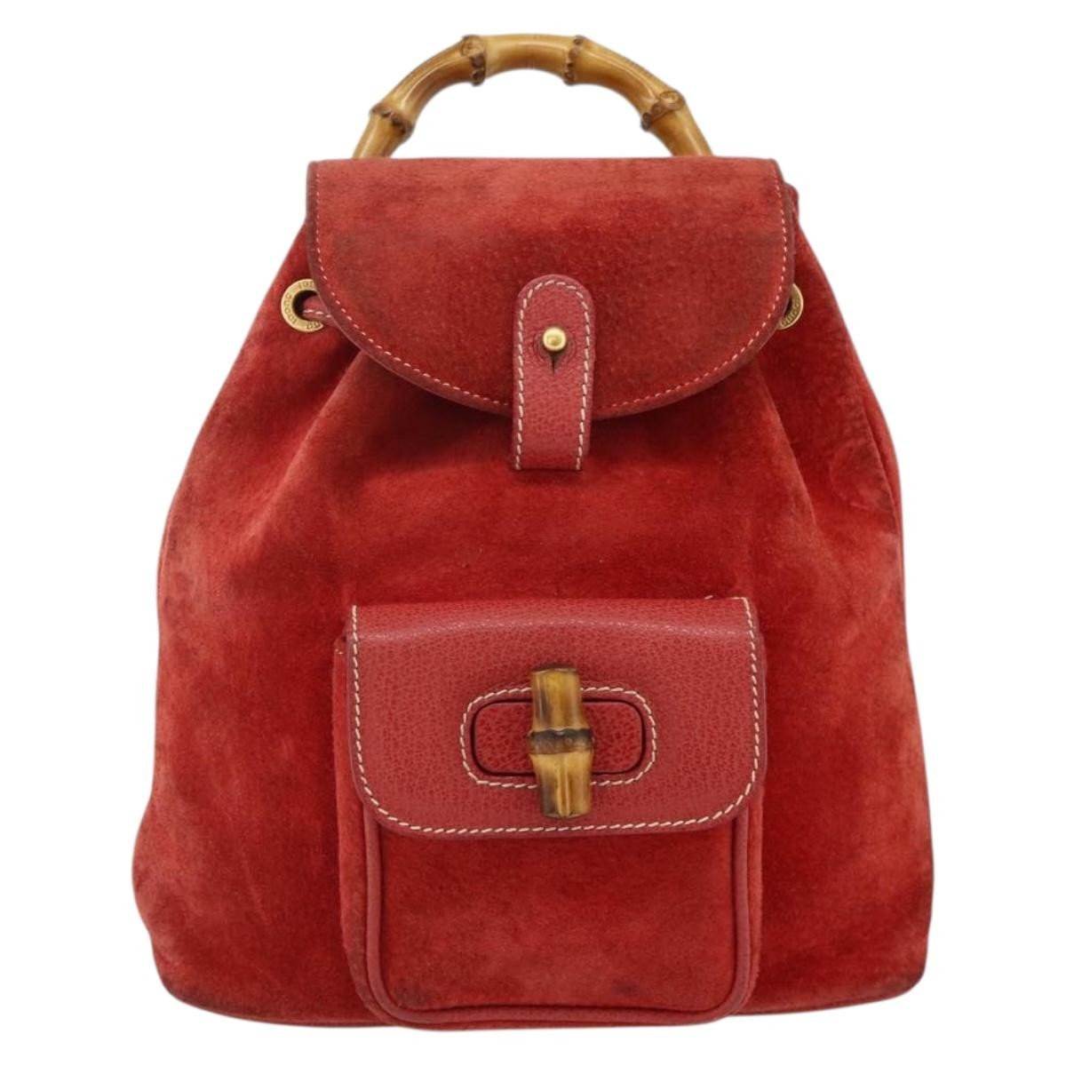 Gucci Gucci bamboo backpack daim, Red, Suede, Backpack