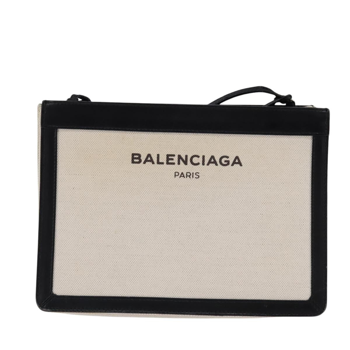 Balenciaga Navy Pochette Canvas and Leather, WHITE, CANVAS, Clutche & pouche