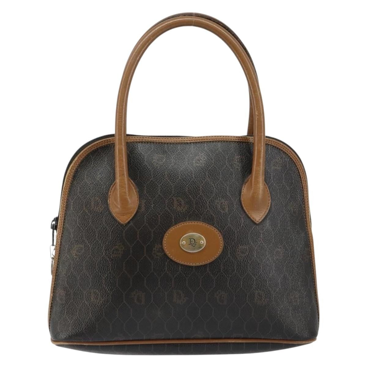 Christian Dior Vintage Honeycomb Handbag Canvas Leather, BLACK, CANVAS, Handbag