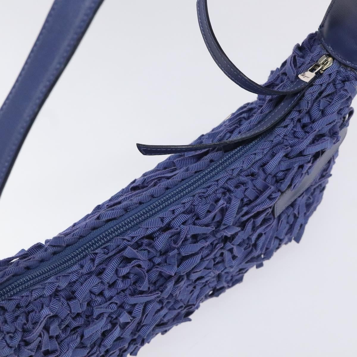 Salvatore Ferragamo Gancini Shoulder Bag Canvas, BLUE, CANVAS, Shoulder bag