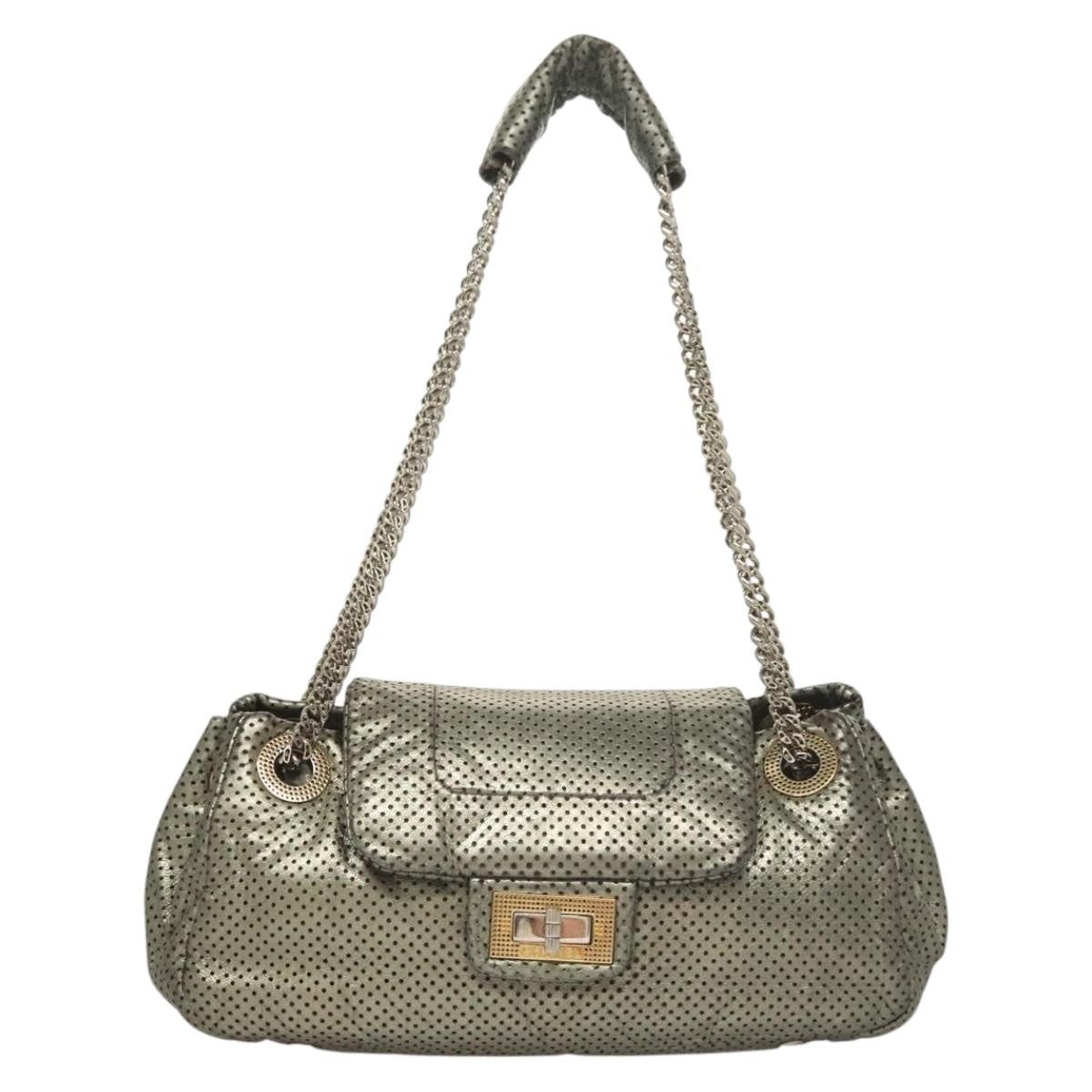 Chanel Drill Flap Bag Perforated Leather, SILVER, LEATHER, Shoulder bag