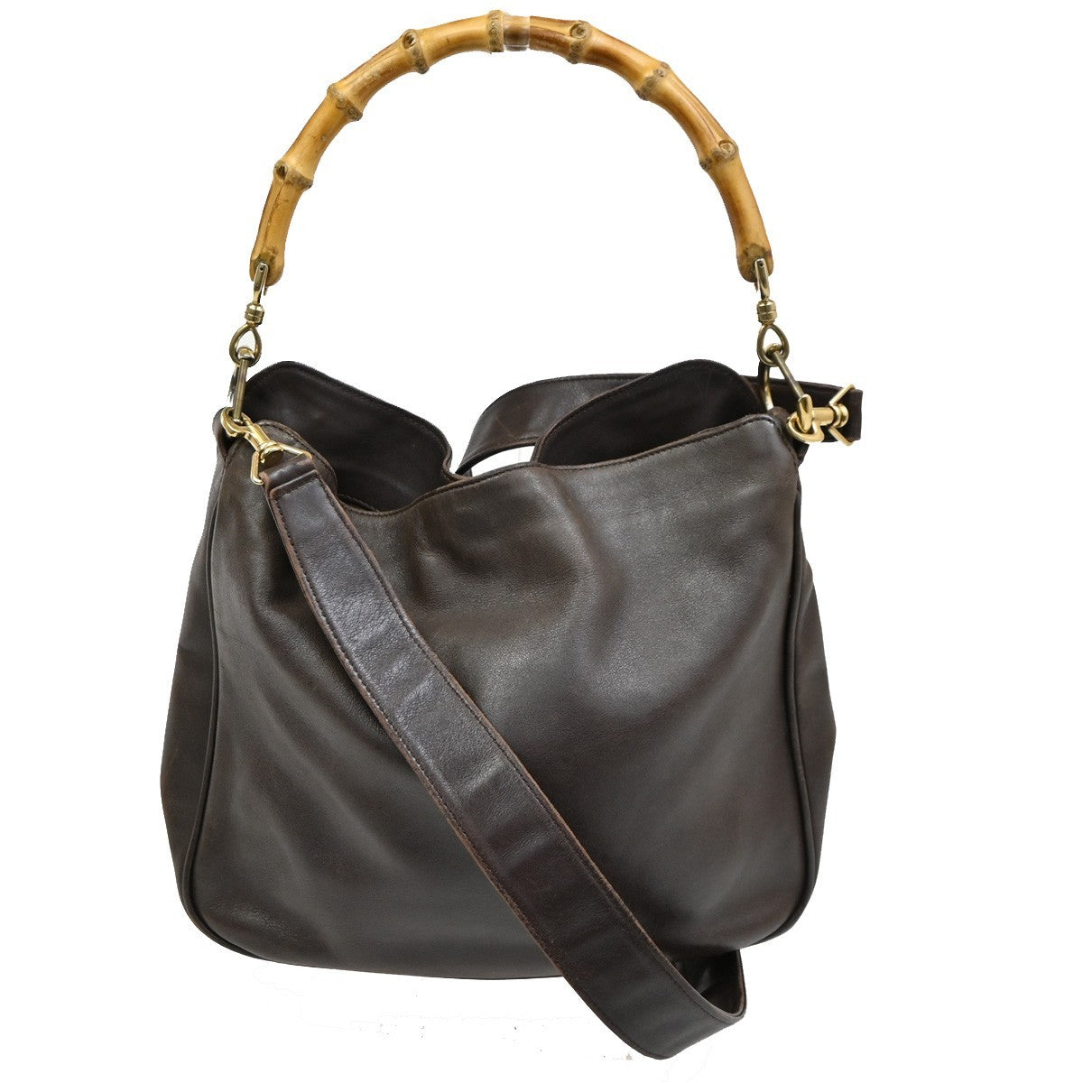 Gucci Vintage Bamboo Shoulder Bag Leather, BROWN, LEATHER, Shoulder bag
