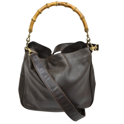 Gucci Vintage Bamboo Shoulder Bag Leather, BROWN, LEATHER, Shoulder bag