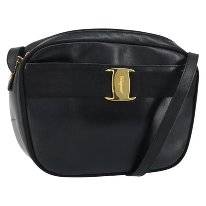 Salvatore Ferragamo Vala Shoulder Bag Leather, BLACK, LEATHER, Shoulder bag