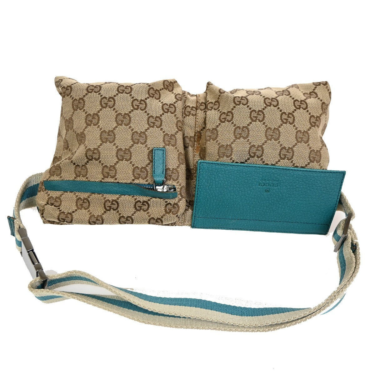 Gucci Vintage Double Belt Bag GG Canvas with Leather, BEIGE, CANVAS, Shoulder bag