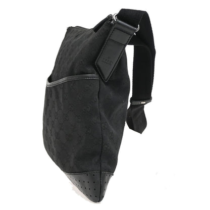 Gucci Zip Messenger GG Canvas with Perforated Leather, BLACK, CANVAS, Shoulder bag