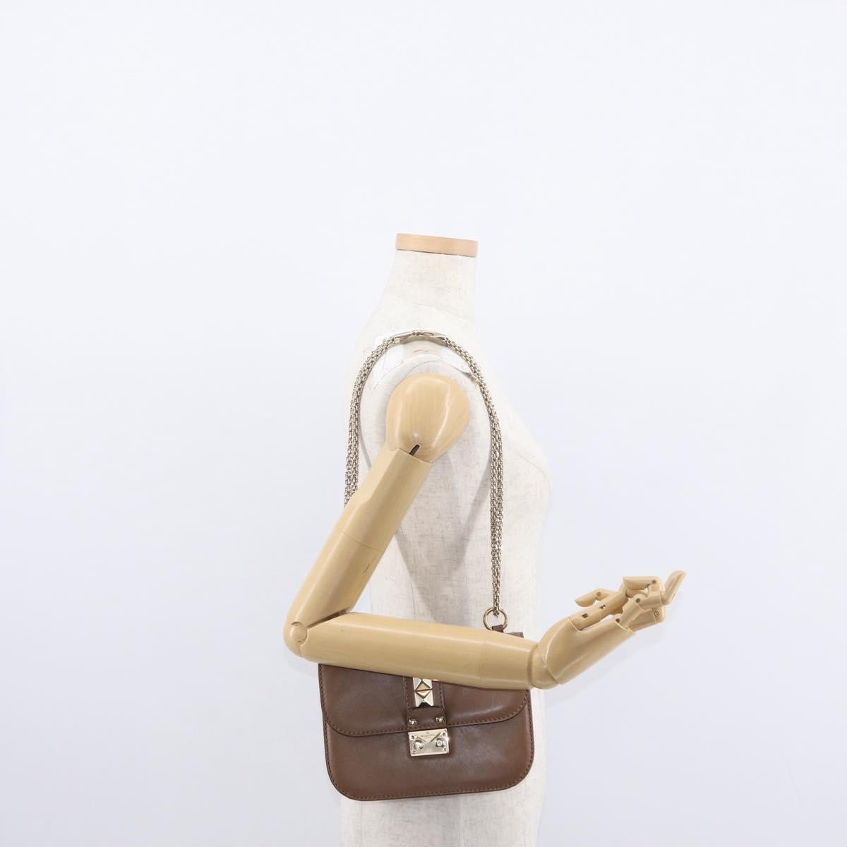 Valentino Garavani Rolling Rockstud Glam Lock Shoulder Bag Leather, BROWN, LEATHER, Shoulder bag