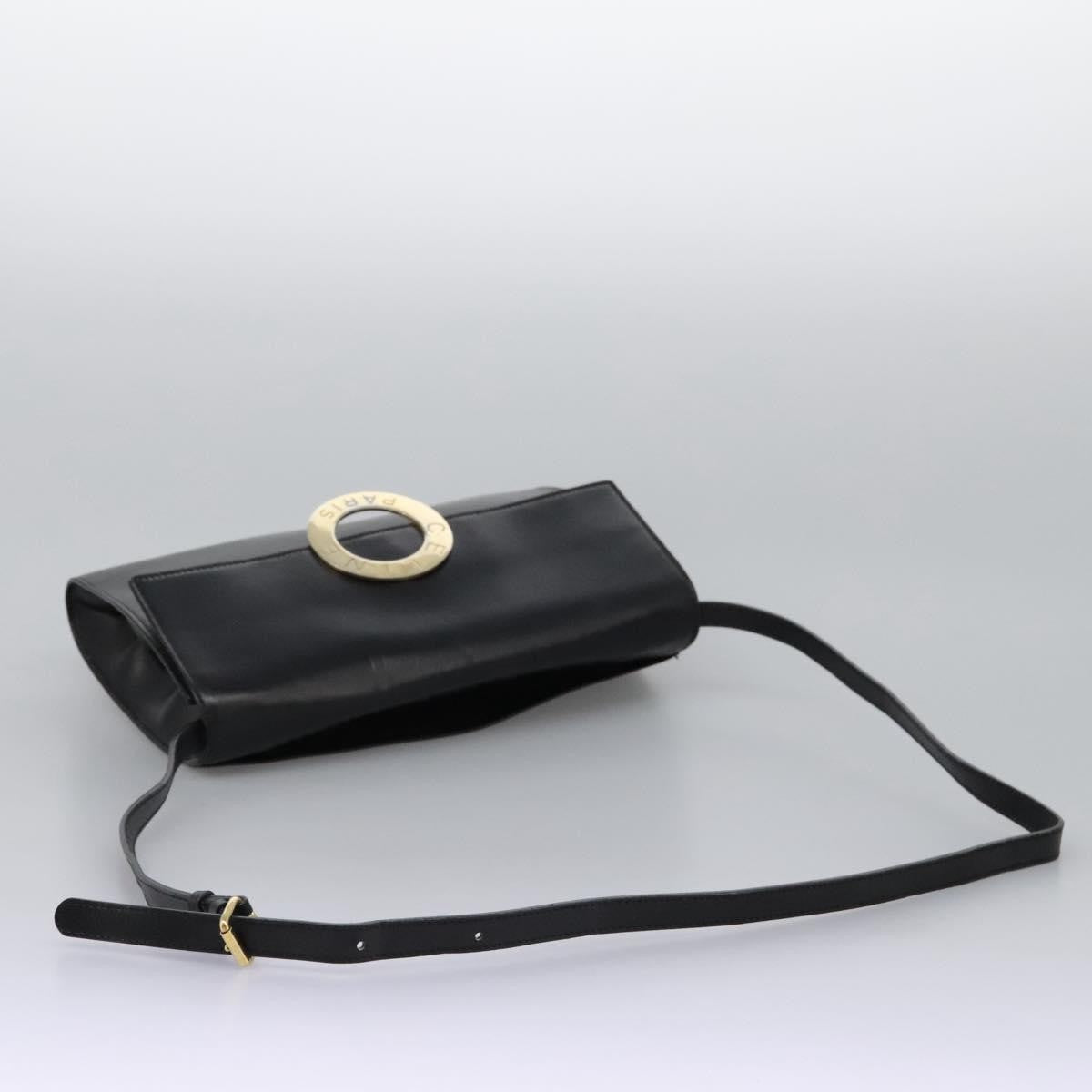Celine Vintage Circle Logo Crossbody Bag Leather, BLACK, LEATHER, Crossbody bag