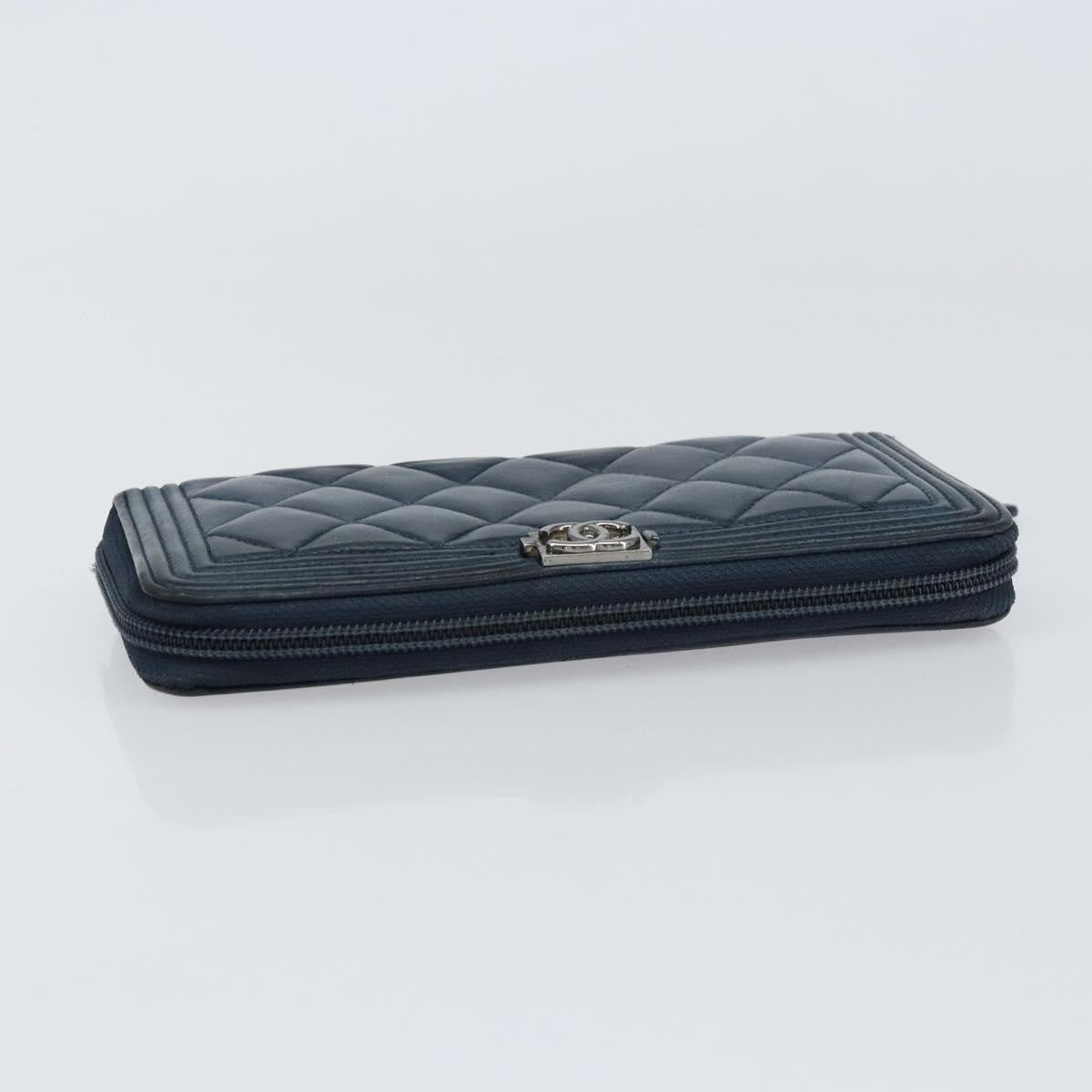 Chanel Boy Yen Wallet Quilted Lambskin, NAVY, LEATHER, Wallets
