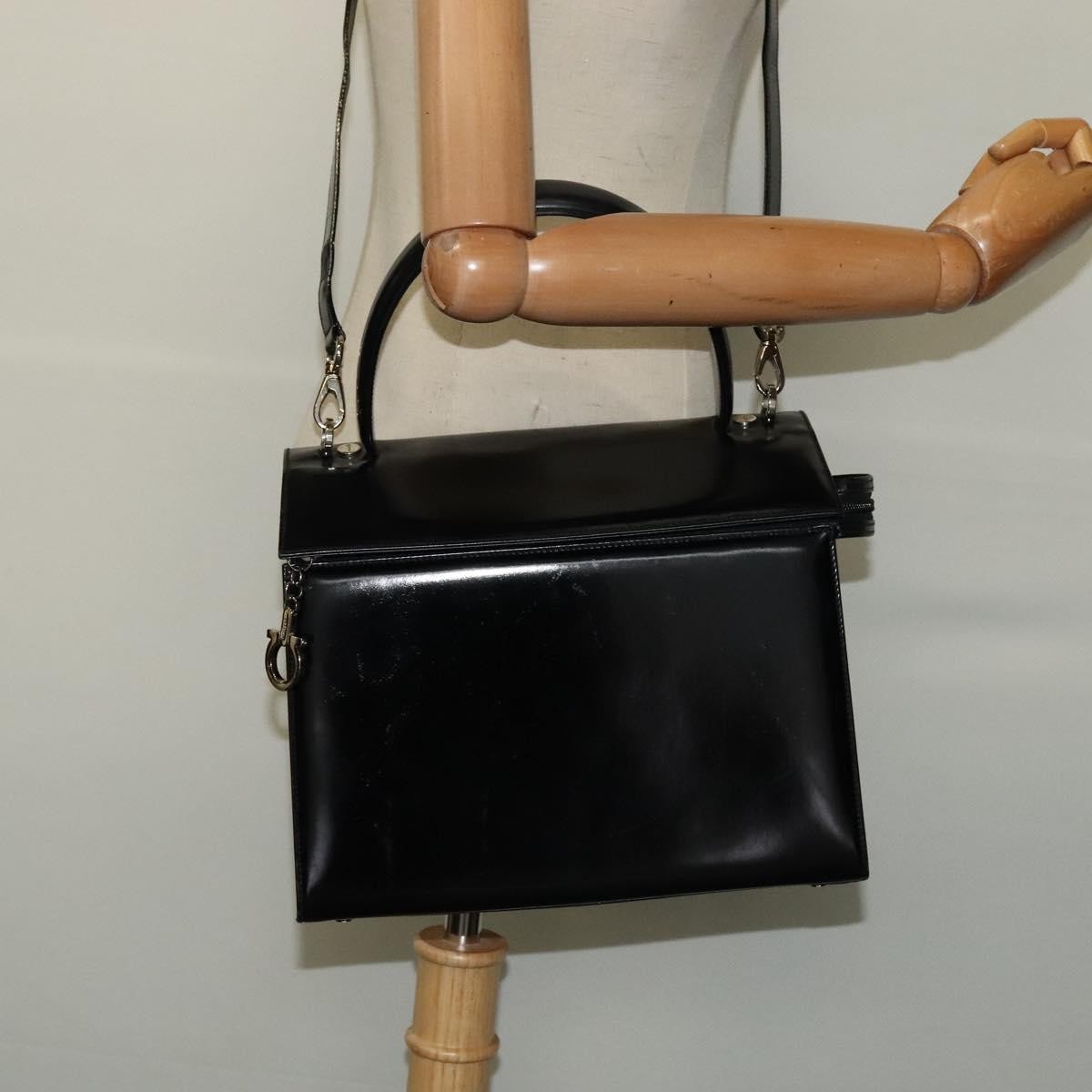 Salvatore Ferragamo Gancini handbag Patent leather, BLACK, PATENT_LEATHER, Handbag