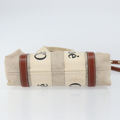 Chloe Woody Convertible Tote Canvas with Leather, BEIGE, CANVAS, Handbag