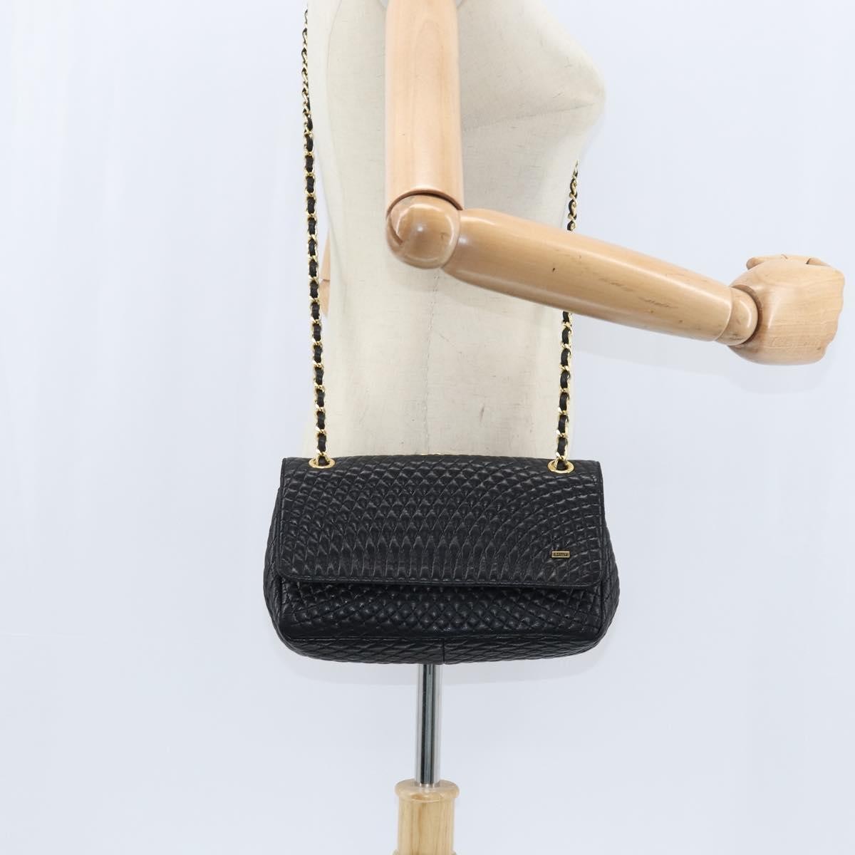 Bally Vintage Chain Shoulder Bag Quilted Leather, BLACK, LEATHER, Shoulder bag