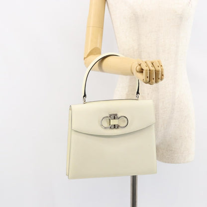 Salvatore Ferragamo Double Gancini Top Handle Bag Saffiano Leather, WHITE, LEATHER, Handbag