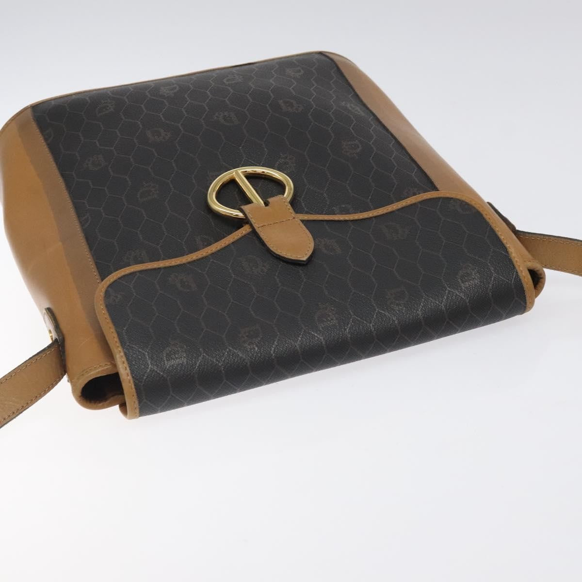 Christian Dior Vintage Honeycomb Flap Crossbody Bag Canvas and Leather, BLACK, CANVAS, Crossbody bag