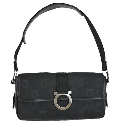 Salvatore Ferragamo Gancini Shoulder Bag Canvas, Black, Canvas, Shoulder Bag