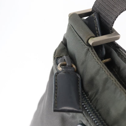 Prada Front Zip Convertible Flat Messenger Tessuto with Leather, GRAY, NYLON, Shoulder bag