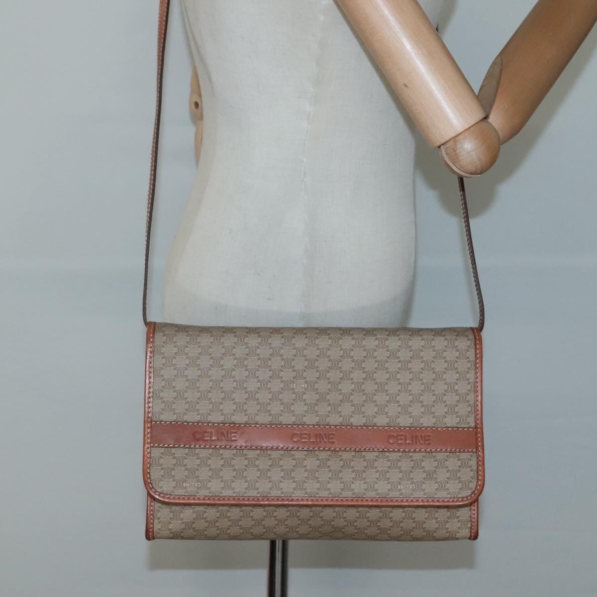Celine Macadam Shoulder Bag PVC Leather, BEIGE, CANVAS, Shoulder bag